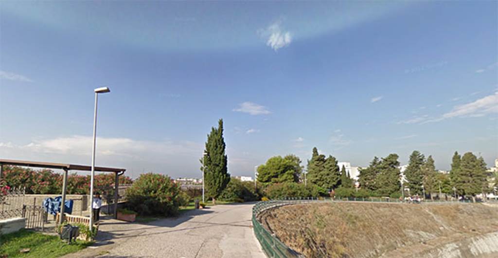 Herculaneum. September 2010. New ticket office exit, on left, leading onto roadway into site. Photo courtesy of Google.